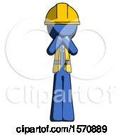Poster, Art Print Of Blue Construction Worker Contractor Man Laugh Giggle Or Gasp Pose