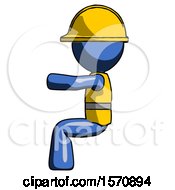 Poster, Art Print Of Blue Construction Worker Contractor Man Sitting Or Driving Position