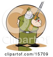 Drill Sergeant With A Mom Tattoo Holding A Gun Clipart Illustration