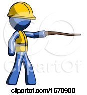 Poster, Art Print Of Blue Construction Worker Contractor Man Pointing With Hiking Stick