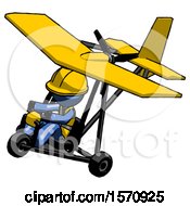 Poster, Art Print Of Blue Construction Worker Contractor Man In Ultralight Aircraft Top Side View