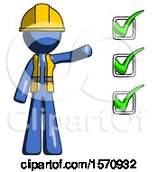 Poster, Art Print Of Blue Construction Worker Contractor Man Standing By List Of Checkmarks