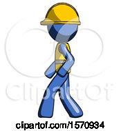 Poster, Art Print Of Blue Construction Worker Contractor Man Walking Left Side View