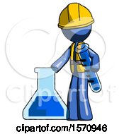 Poster, Art Print Of Blue Construction Worker Contractor Man Holding Test Tube Beside Beaker Or Flask