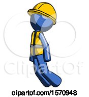 Poster, Art Print Of Blue Construction Worker Contractor Man Floating Through Air Left