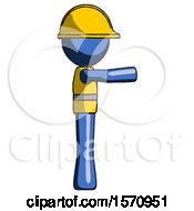 Poster, Art Print Of Blue Construction Worker Contractor Man Pointing Right