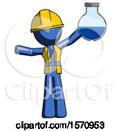 Poster, Art Print Of Blue Construction Worker Contractor Man Holding Large Round Flask Or Beaker