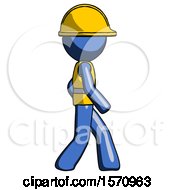 Poster, Art Print Of Blue Construction Worker Contractor Man Walking Right Side View