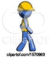 Blue Construction Worker Contractor Man Walking Right Side View