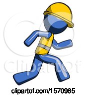 Poster, Art Print Of Blue Construction Worker Contractor Man Running Fast Right