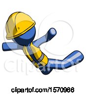Poster, Art Print Of Blue Construction Worker Contractor Man Skydiving Or Falling To Death