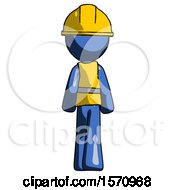 Poster, Art Print Of Blue Construction Worker Contractor Man Walking Away Back View