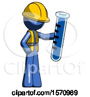 Poster, Art Print Of Blue Construction Worker Contractor Man Holding Large Test Tube