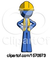 Poster, Art Print Of Blue Construction Worker Contractor Man Hands On Hips