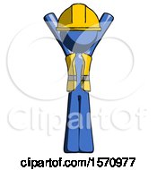 Poster, Art Print Of Blue Construction Worker Contractor Man Hands Up