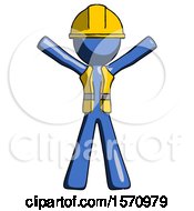 Poster, Art Print Of Blue Construction Worker Contractor Man Surprise Pose Arms And Legs Out