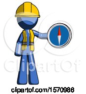 Poster, Art Print Of Blue Construction Worker Contractor Man Holding A Large Compass