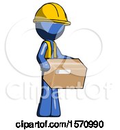 Blue Construction Worker Contractor Man Holding Package To Send Or Recieve In Mail