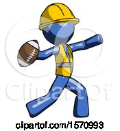 Poster, Art Print Of Blue Construction Worker Contractor Man Throwing Football