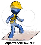 Poster, Art Print Of Blue Construction Worker Contractor Man On Postage Envelope Surfing