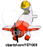 Poster, Art Print Of Blue Construction Worker Contractor Man In Geebee Stunt Plane Descending Front Angle View