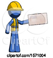 Poster, Art Print Of Blue Construction Worker Contractor Man Holding Large Envelope