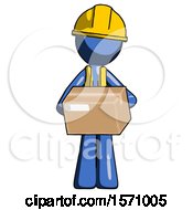 Blue Construction Worker Contractor Man Holding Box Sent Or Arriving In Mail