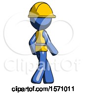 Poster, Art Print Of Blue Construction Worker Contractor Man Walking Away Direction Right View