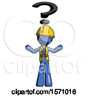 Poster, Art Print Of Blue Construction Worker Contractor Man With Question Mark Above Head Confused