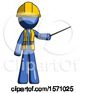Poster, Art Print Of Blue Construction Worker Contractor Man Teacher Or Conductor With Stick Or Baton Directing