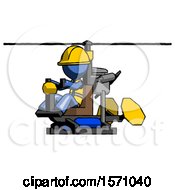 Blue Construction Worker Contractor Man Flying In Gyrocopter Front Side Angle View