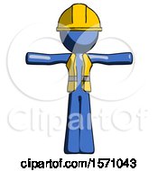 Blue Construction Worker Contractor Man T Pose Arms Up Standing