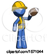 Blue Construction Worker Contractor Man Holding Football Up
