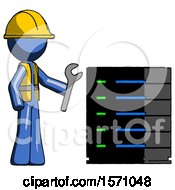 Poster, Art Print Of Blue Construction Worker Contractor Man Server Administrator Doing Repairs