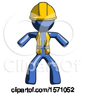 Poster, Art Print Of Blue Construction Worker Contractor Male Sumo Wrestling Power Pose