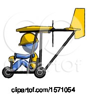 Poster, Art Print Of Blue Construction Worker Contractor Man In Ultralight Aircraft Side View