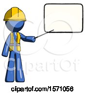 Poster, Art Print Of Blue Construction Worker Contractor Man Giving Presentation In Front Of Dry-Erase Board