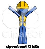 Poster, Art Print Of Blue Construction Worker Contractor Man With Arms Out Joyfully