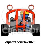 Poster, Art Print Of Blue Construction Worker Contractor Man Riding Sports Buggy Front View