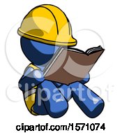 Blue Construction Worker Contractor Man Reading Book While Sitting Down
