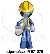Poster, Art Print Of Blue Construction Worker Contractor Man Begger Holding Can Begging Or Asking For Charity
