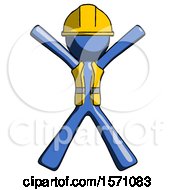 Poster, Art Print Of Blue Construction Worker Contractor Man Jumping Or Flailing