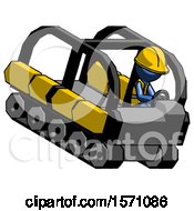 Poster, Art Print Of Blue Construction Worker Contractor Man Driving Amphibious Tracked Vehicle Top Angle View