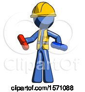 Poster, Art Print Of Blue Construction Worker Contractor Man Red Pill Or Blue Pill Concept