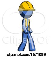 Blue Construction Worker Contractor Man Walking Turned Right Front View