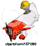 Poster, Art Print Of Blue Construction Worker Contractor Man In Geebee Stunt Plane Descending View