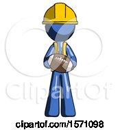 Poster, Art Print Of Blue Construction Worker Contractor Man Giving Football To You