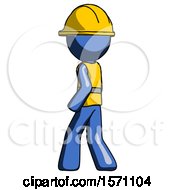 Poster, Art Print Of Blue Construction Worker Contractor Man Walking Away Direction Left View