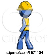 Blue Construction Worker Contractor Man Walking Away Direction Left View