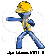 Blue Construction Worker Contractor Man Martial Arts Punch Left